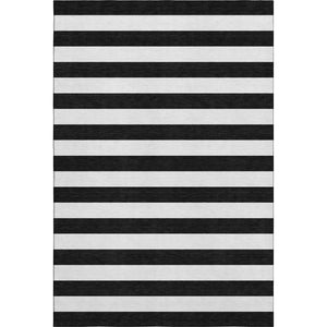HomeRoots 9' X 12' Black And Ivory Striped Area Rug - Machine Washable, UV-Protected, Durable & Stylish Design 647565