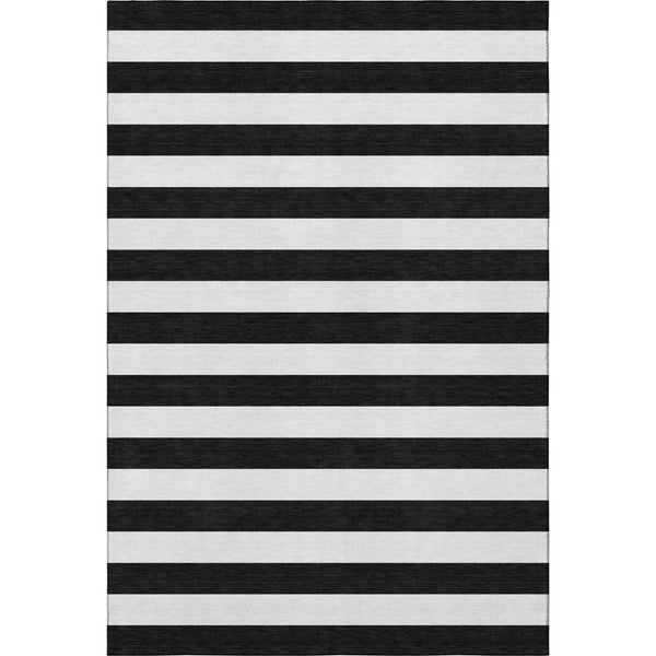 HomeRoots 9' X 12' Black And Ivory Striped Area Rug - Machine Washable, UV-Protected, Durable & Stylish Design 647565