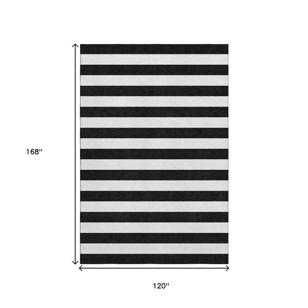 HomeRoots 10' X 14' Black And Ivory Striped Area Rug - Washable, Durable, UV Protected for High-Traffic Spaces 647566