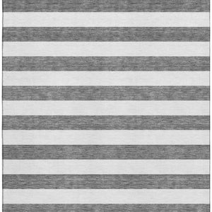 HomeRoots 5' Stylish Charcoal and Ivory Striped Washable Area Rug - Durable, UV-Protected & Stain-Resistant! 647568