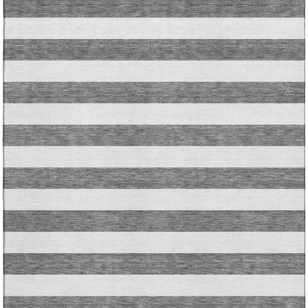 HomeRoots 5' Stylish Charcoal and Ivory Striped Washable Area Rug - Durable, UV-Protected & Stain-Resistant! 647568