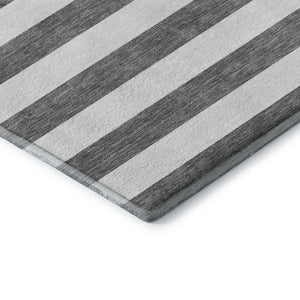 HomeRoots 8' Charcoal and Ivory Striped Round Rug - Washable, UV-Protected, Stain-Resistant for Busy Homes 647569
