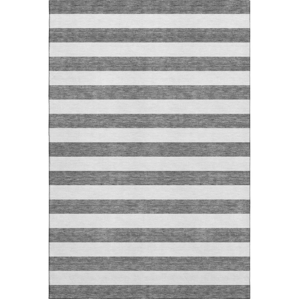 HomeRoots 8' X 10' Charcoal & Ivory Striped Washable Area Rug – Stain Resistant, UV Protected & Stylish Comfort 647570