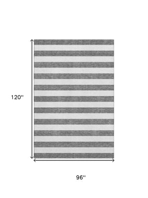 HomeRoots 8' X 10' Charcoal & Ivory Striped Washable Area Rug – Stain Resistant, UV Protected & Stylish Comfort 647570