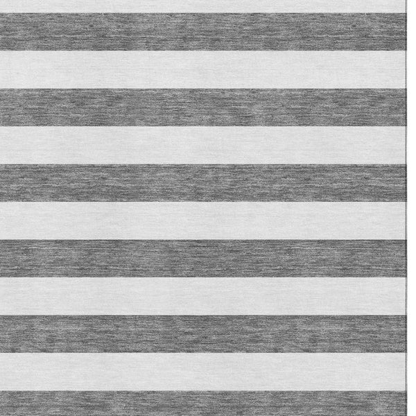 HomeRoots 8' X 10' Charcoal & Ivory Striped Washable Area Rug – Stain Resistant, UV Protected & Stylish Comfort 647570