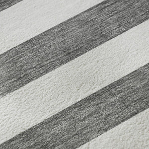 HomeRoots 10' Charcoal and Ivory Striped Washable Area Rug - Durable, UV Protected, Perfect for High-Traffic Spaces! 647572