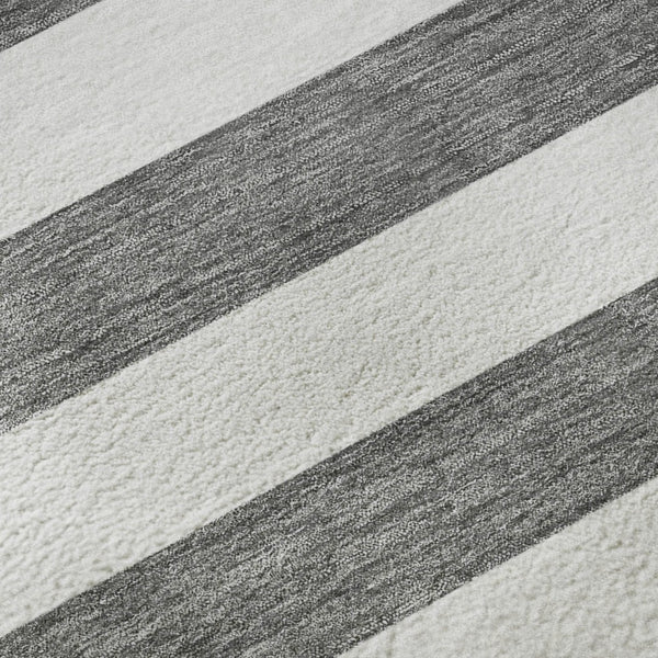 HomeRoots 10' Charcoal and Ivory Striped Washable Area Rug - Durable, UV Protected, Perfect for High-Traffic Spaces! 647572