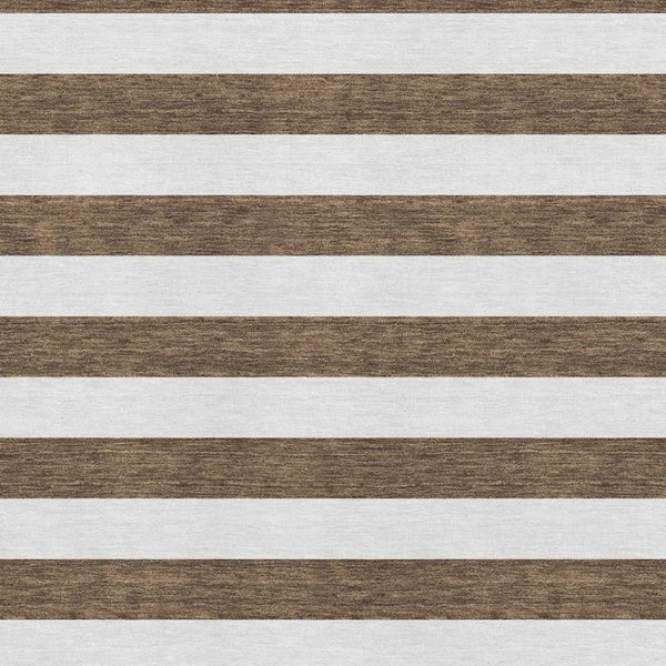 HomeRoots 5' Chocolate & Ivory Striped Washable Area Rug – Durable, Stain-Resistant, UV Protected for Homes 647574