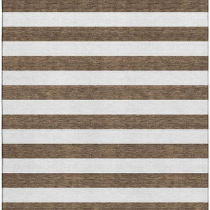 HomeRoots 5' Chocolate & Ivory Striped Washable Area Rug – Durable, Stain-Resistant, UV Protected for Homes 647574