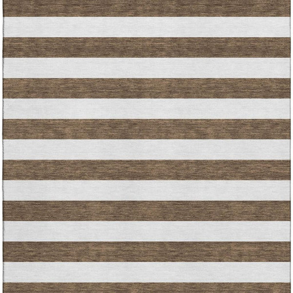 HomeRoots 5' Chocolate & Ivory Striped Washable Area Rug – Durable, Stain-Resistant, UV Protected for Homes 647574