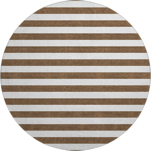 HomeRoots 8' Chocolate and Ivory Striped Round Washable Rug with UV Protection for Modern & Classic Homes 647575