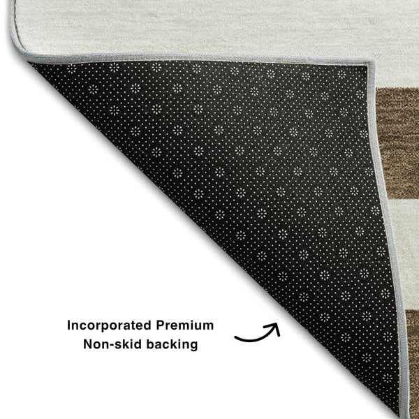 HomeRoots 8' Chocolate and Ivory Striped Round Washable Rug with UV Protection for Modern & Classic Homes 647575