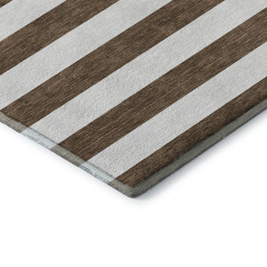 HomeRoots 8' Chocolate and Ivory Striped Round Washable Rug with UV Protection for Modern & Classic Homes 647575