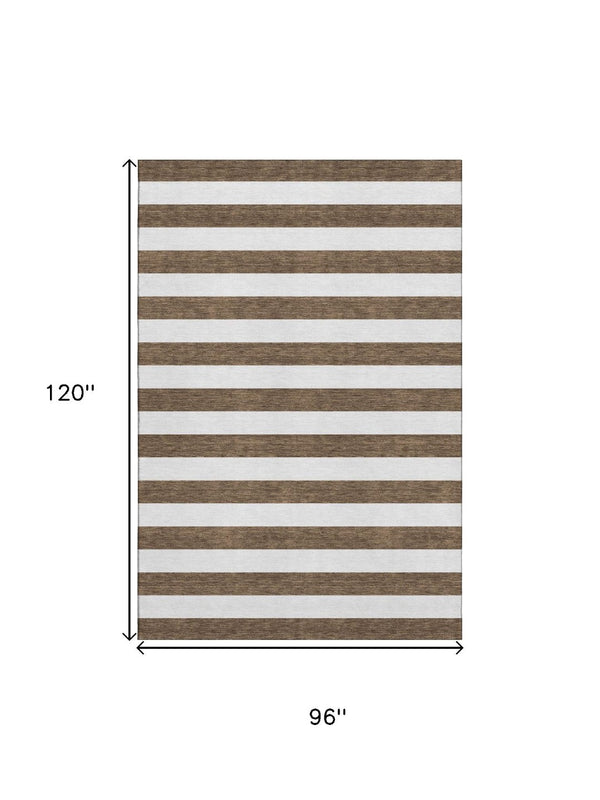 HomeRoots 8' X 10' Chocolate & Ivory Striped Washable Area Rug - Durable, Stain Resistant & UV Protected Style! 647576