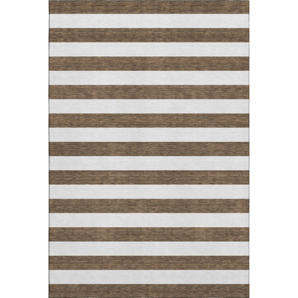 HomeRoots 9' X 12' Chocolate and Ivory Striped Washable Area Rug - Durable, Stain-Resistant, UV Protected Design 647577