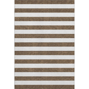 HomeRoots 9' X 12' Chocolate and Ivory Striped Washable Area Rug - Durable, Stain-Resistant, UV Protected Design 647577