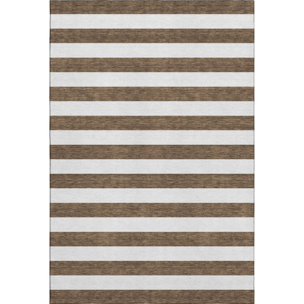 HomeRoots 9' X 12' Chocolate and Ivory Striped Washable Area Rug - Durable, Stain-Resistant, UV Protected Design 647577