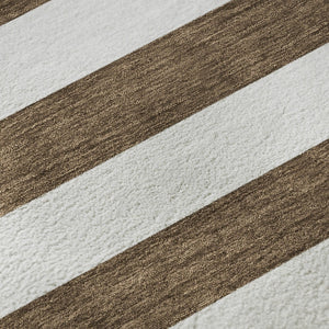 HomeRoots 10' X 14' Chocolate and Ivory Striped Area Rug - Durable, Washable, UV-Protected for Busy Homes 647578