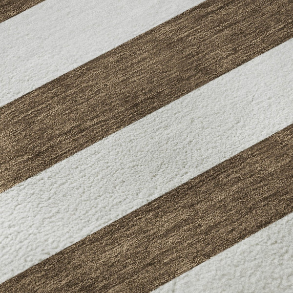 HomeRoots 10' X 14' Chocolate and Ivory Striped Area Rug - Durable, Washable, UV-Protected for Busy Homes 647578