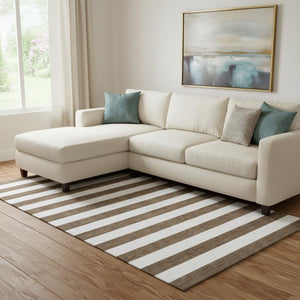 HomeRoots 10' X 14' Chocolate and Ivory Striped Area Rug - Durable, Washable, UV-Protected for Busy Homes 647578