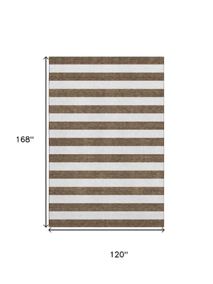 HomeRoots 10' X 14' Chocolate and Ivory Striped Area Rug - Durable, Washable, UV-Protected for Busy Homes 647578