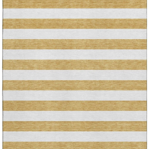 HomeRoots 5' Gold and Ivory Striped Washable Area Rug with UV Protection – Durable, Stain Resistant & Stylish! 647580