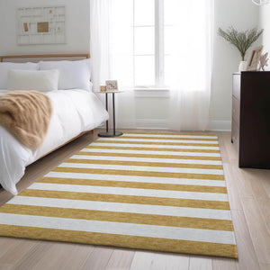 HomeRoots 5' Gold and Ivory Striped Washable Area Rug with UV Protection – Durable, Stain Resistant & Stylish! 647580