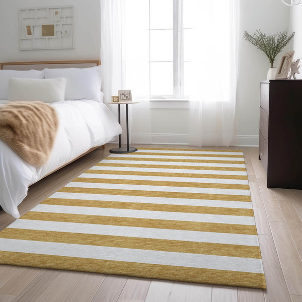 HomeRoots 5' Gold and Ivory Striped Washable Area Rug with UV Protection – Durable, Stain Resistant & Stylish! 647580