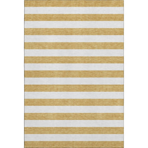 HomeRoots 5' Gold and Ivory Striped Washable Area Rug with UV Protection – Durable, Stain Resistant & Stylish! 647580
