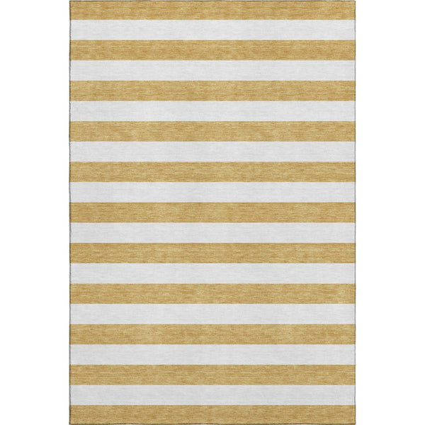 HomeRoots 5' Gold and Ivory Striped Washable Area Rug with UV Protection – Durable, Stain Resistant & Stylish! 647580