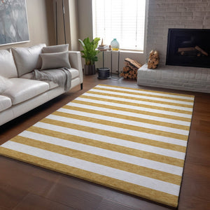 HomeRoots 5' Gold and Ivory Striped Washable Area Rug with UV Protection – Durable, Stain Resistant & Stylish! 647580