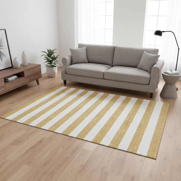HomeRoots 5' Gold and Ivory Striped Washable Area Rug with UV Protection – Durable, Stain Resistant & Stylish! 647580