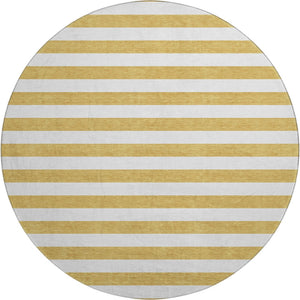 HomeRoots 8' Gold and Ivory Striped Round Rug - Washable, UV-Protected, Stylish, and Stain Resistant for Homes 647581