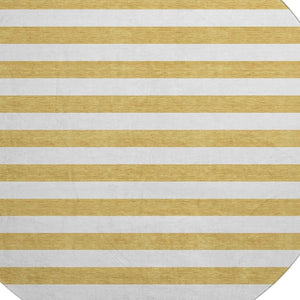 HomeRoots 8' Gold and Ivory Striped Round Rug - Washable, UV-Protected, Stylish, and Stain Resistant for Homes 647581