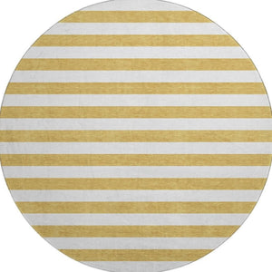 HomeRoots 8' Gold and Ivory Striped Round Rug - Washable, UV-Protected, Stylish, and Stain Resistant for Homes 647581