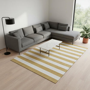 HomeRoots 8' X 10' Gold and Ivory Striped Washable Area Rug - Durable, UV-Protected, Stylish for Every Space 647582