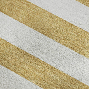 HomeRoots 8' X 10' Gold and Ivory Striped Washable Area Rug - Durable, UV-Protected, Stylish for Every Space 647582