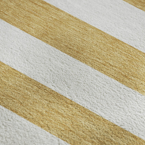 HomeRoots 8' X 10' Gold and Ivory Striped Washable Area Rug - Durable, UV-Protected, Stylish for Every Space 647582