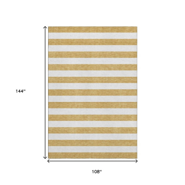 HomeRoots 9' X 12' Gold And Ivory Striped Area Rug – Washable, UV-Protected, Stylish & Durable for Every Home 647583