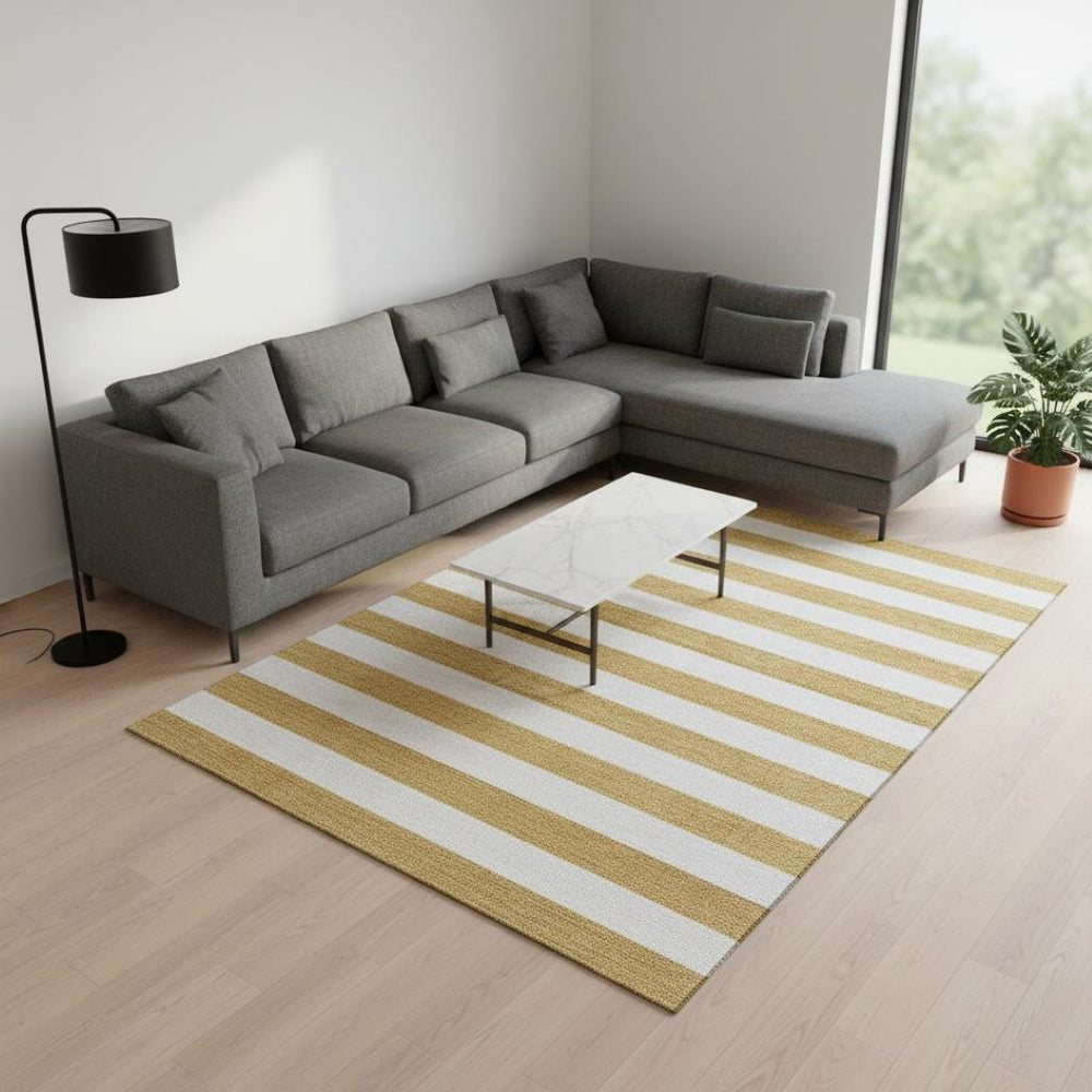 HomeRoots 9' X 12' Gold And Ivory Striped Area Rug – Washable, UV-Protected, Stylish & Durable for Every Home 647583