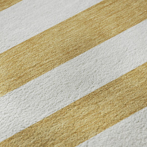HomeRoots 9' X 12' Gold And Ivory Striped Area Rug – Washable, UV-Protected, Stylish & Durable for Every Home 647583