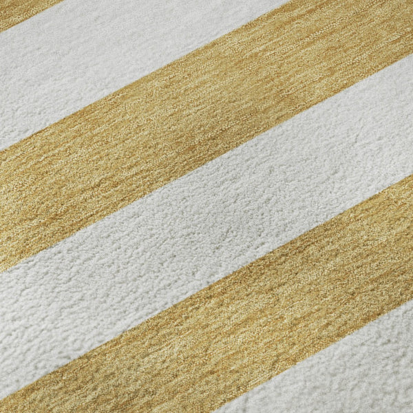 HomeRoots 9' X 12' Gold And Ivory Striped Area Rug – Washable, UV-Protected, Stylish & Durable for Every Home 647583