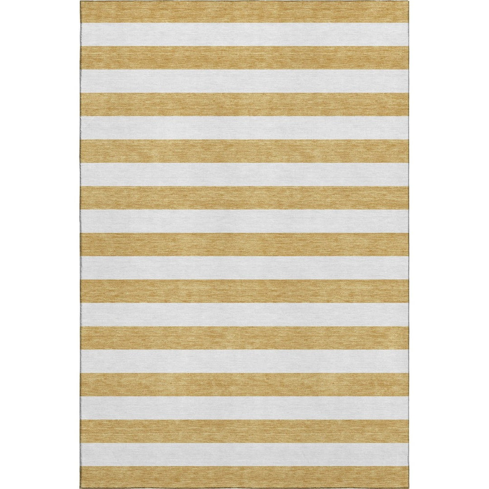 HomeRoots 10' X 14' Gold and Ivory Striped Area Rug - Durable, Washable, UV-Protected for High-Traffic Spaces 647584