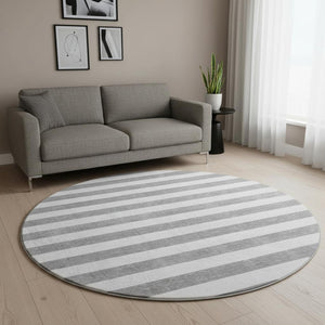 HomeRoots 8' Gray and Ivory Striped Washable Round Rug - Durable, Stylish, UV-Protected, Perfect for Homes! 647587