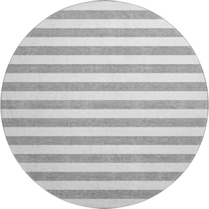HomeRoots 8' Gray and Ivory Striped Washable Round Rug - Durable, Stylish, UV-Protected, Perfect for Homes! 647587