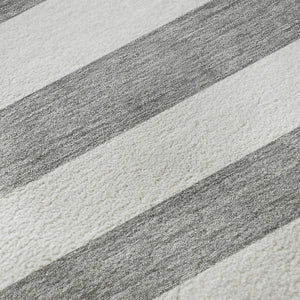 HomeRoots 8' Gray and Ivory Striped Washable Round Rug - Durable, Stylish, UV-Protected, Perfect for Homes! 647587