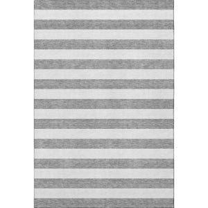 HomeRoots 8' X 10' Gray and Ivory Striped Washable Area Rug - UV Protected, Stain Resistant for High Traffic Areas 647588