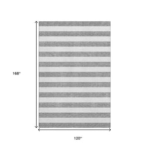 HomeRoots 10' Gray and Ivory Striped Washable Area Rug – Durable, Stain-Resistant with UV Protection for Style 647590