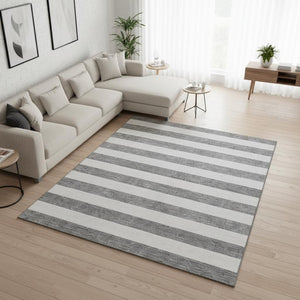 HomeRoots 10' Gray and Ivory Striped Washable Area Rug – Durable, Stain-Resistant with UV Protection for Style 647590
