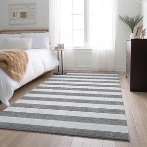 HomeRoots 10' Gray and Ivory Striped Washable Area Rug – Durable, Stain-Resistant with UV Protection for Style 647590